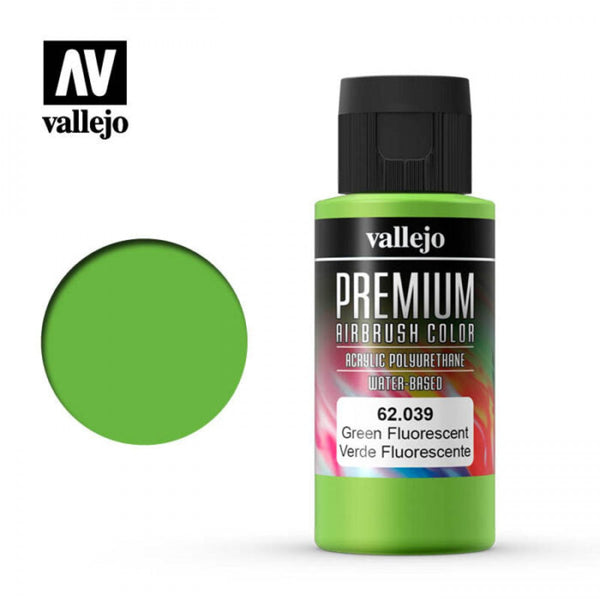 *CLEARANCE* Vallejo 62039 Premium Colour Flourescent Green 60ml Acrylic Airbrush Paint
