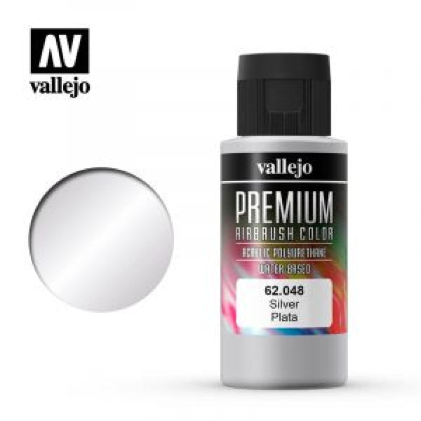 *CLEARANCE* Vallejo 62048 Premium Colour Silver 60ml Acrylic Airbrush Paint
