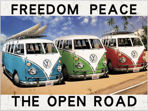 *CLEARANCE* Imprezive YHJ52869B2 VW Combi 'Freedom, Peace, The Open Road' Flat Tin Sign